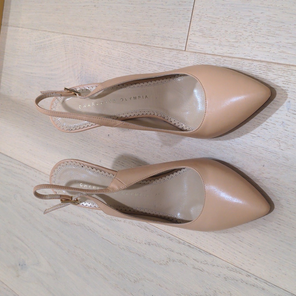 Charlotte Olympia Nude Leather Slingback Heel Pump